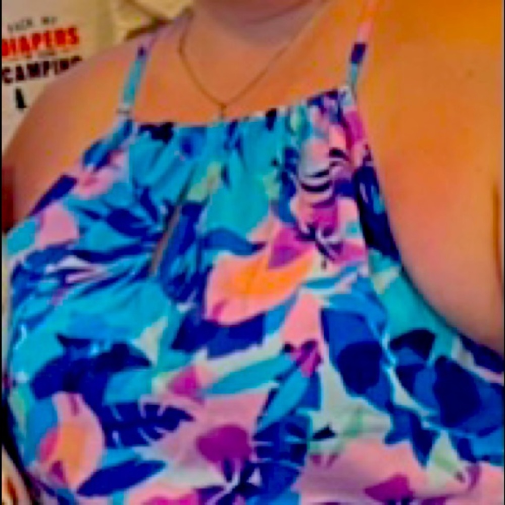 Blue and pink full length dress